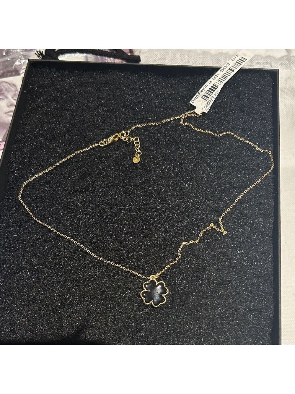 Golden and Black enamel Flower Pendant Necklace